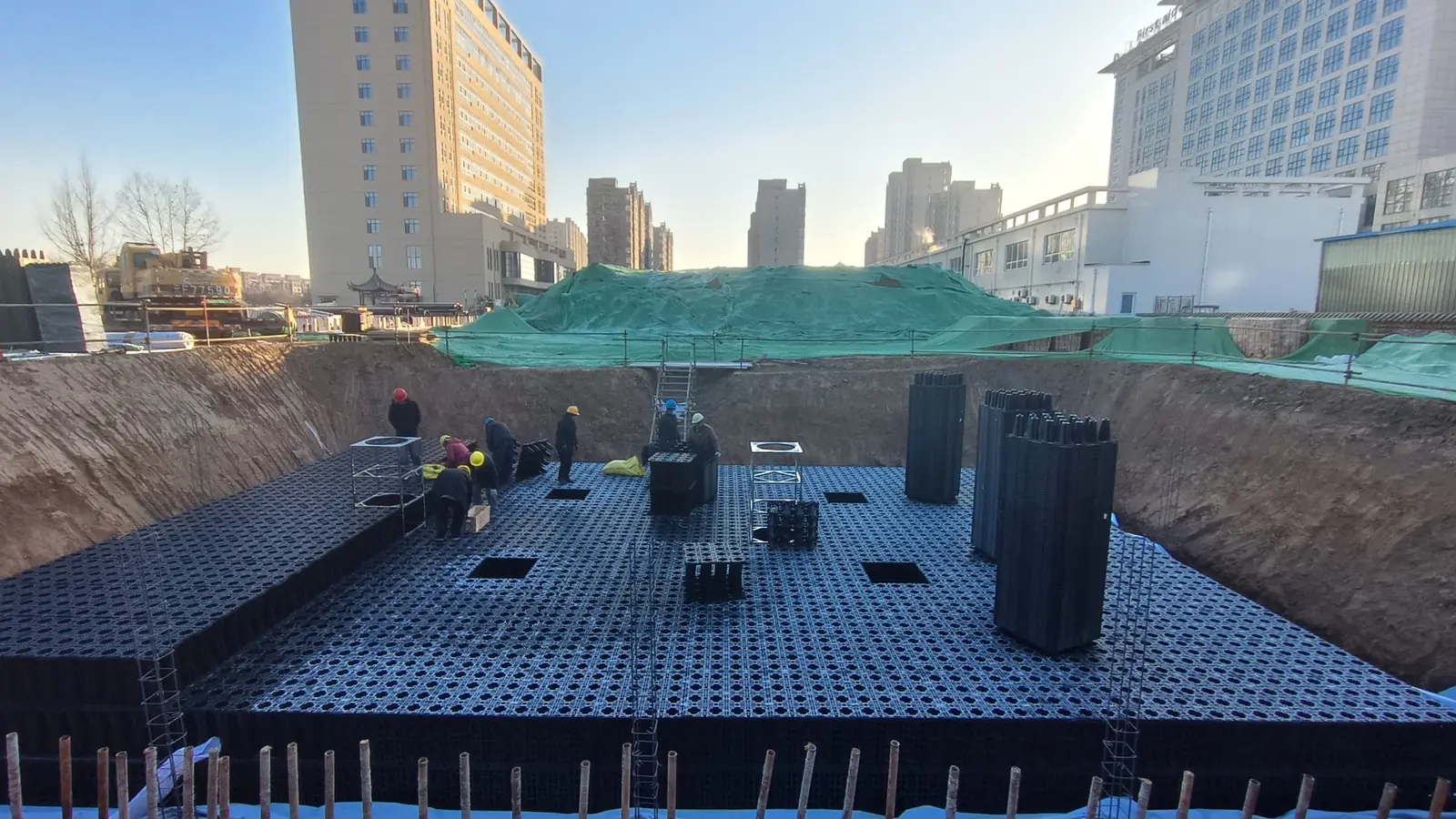 丘岳环保PP雨水收集模块项目施工现场