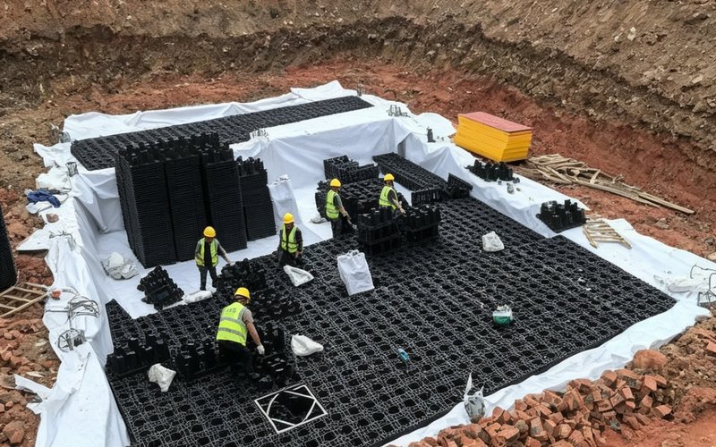 沧州荣盛华府PP模块雨水收集系统案例——住宅小区地下蓄水池施工记录